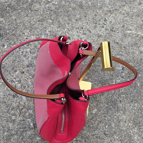 Coach Lexi Red Leather & Jacquard Fabric Shoulder Bag F57540 $498 Retail EUC - Picture 10 of 16